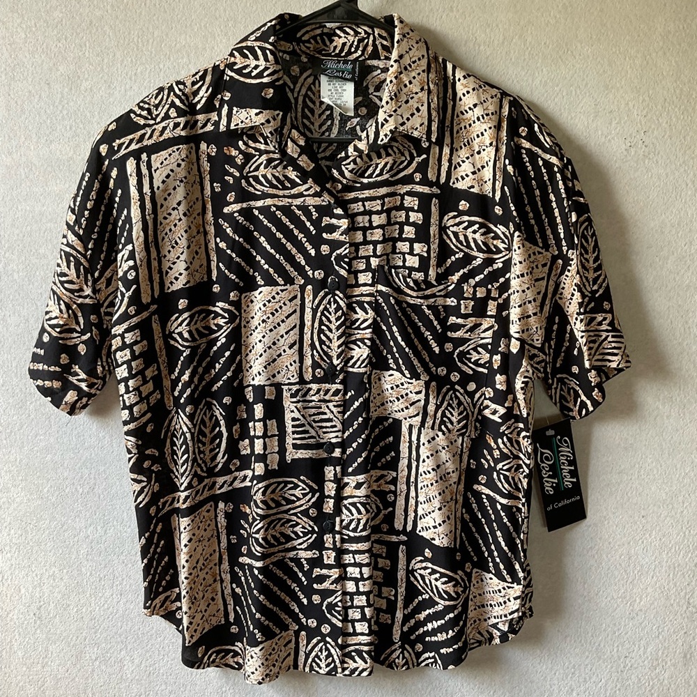 Michele Leslie shirt. Black and tan. Button up. Size L.
